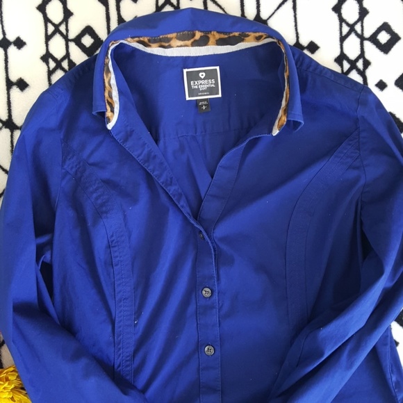 Express Navy Blue Cheeta Button Down - Picture 2 of 4